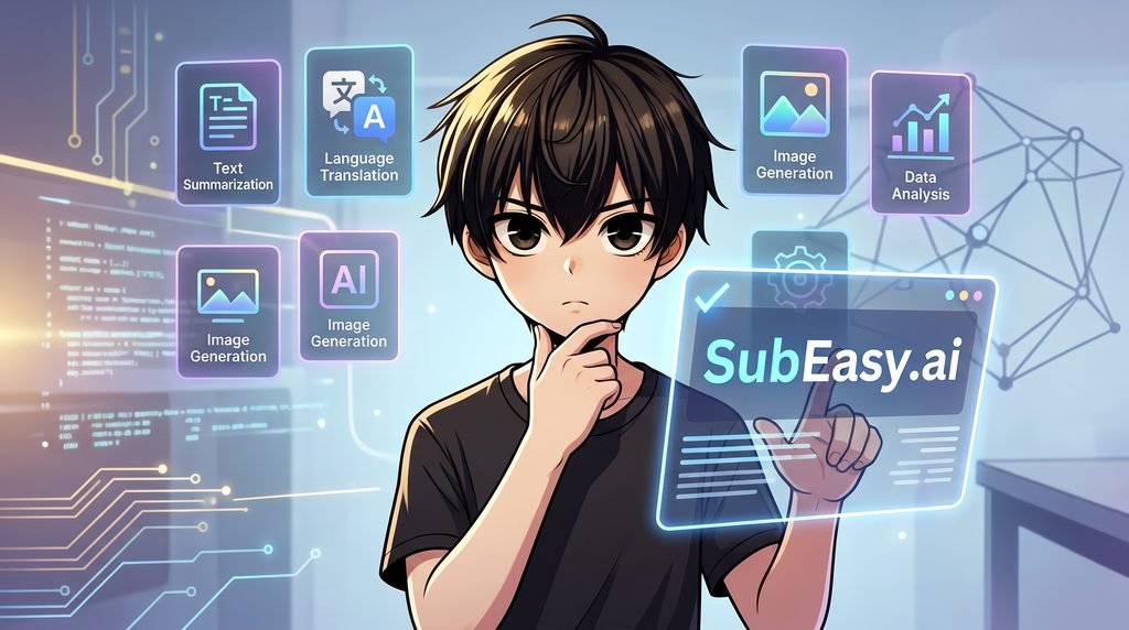 SubEasy.ai SubEasy.ai 教學插圖:AI 智慧工具提供自動字幕、語言翻譯與內容摘要,提升影片製作效率