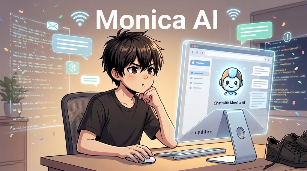 Monica AI 電腦版核心功能插圖：多模型對話比較、AI繪圖與智慧創作助手