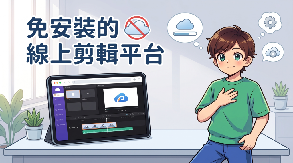 FlexClip 免安裝線上剪輯平台示範插圖：瀏覽器直接剪輯與核心優勢